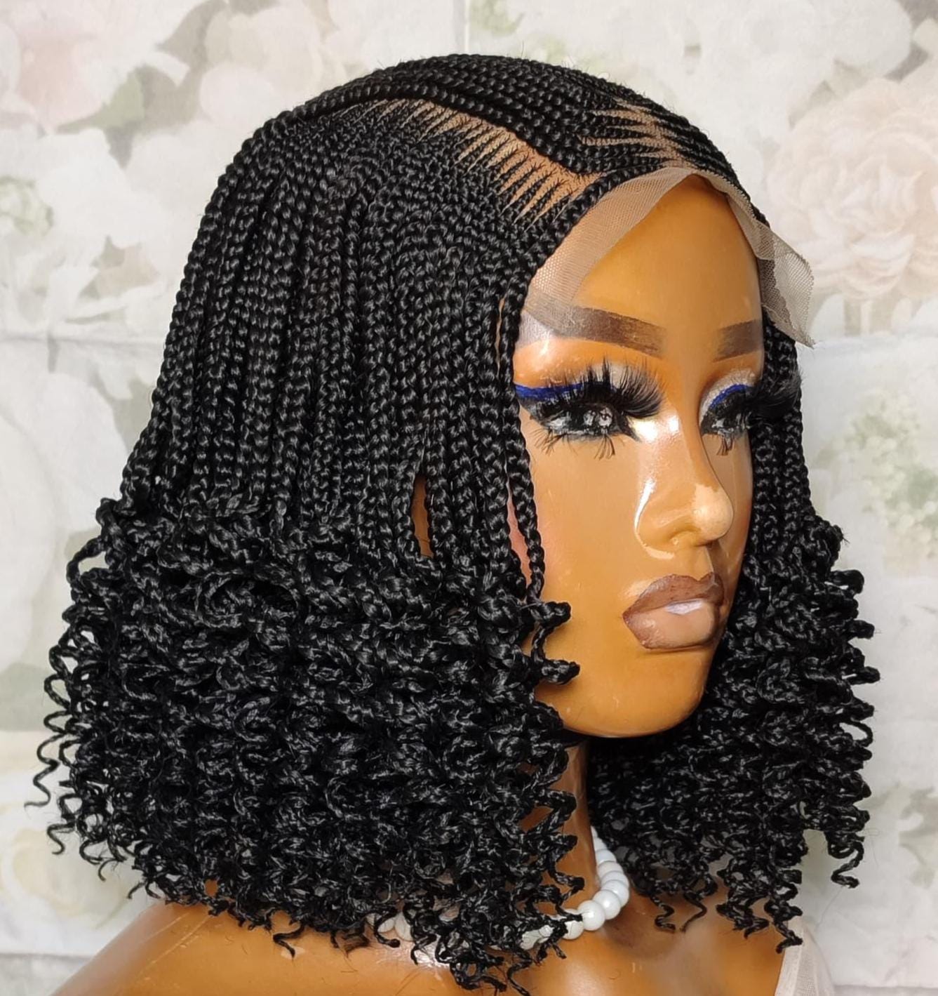 Curly short bob cornrow braided wig for Black Women – glueless centre-part boho curls light-weight lace front baby hair single box – product image 3