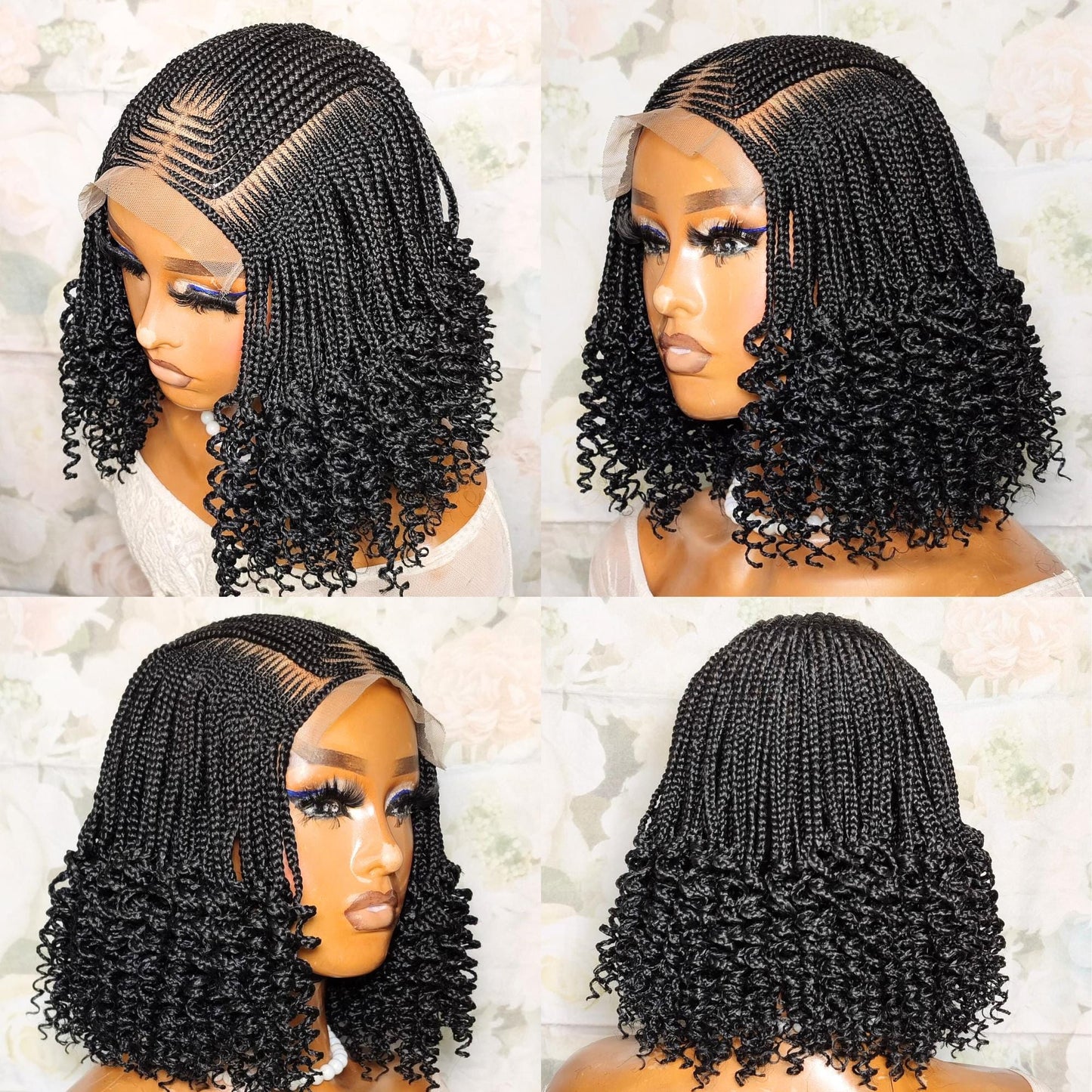 Curly short bob cornrow braided wig for black women