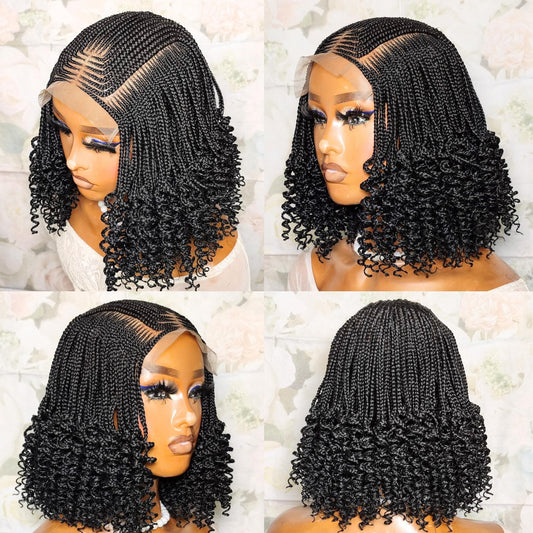 Curly short bob cornrow braided wig for black women