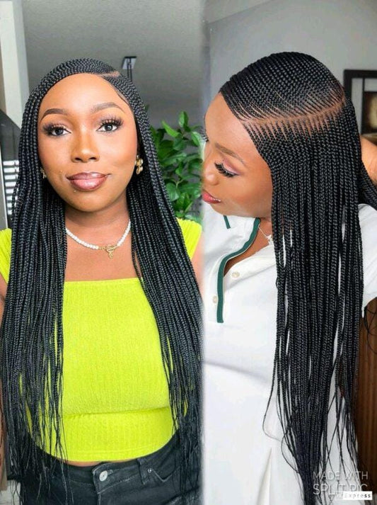 Fulani conrow c-cut Braided Wig African Lace frontal human hair Wig