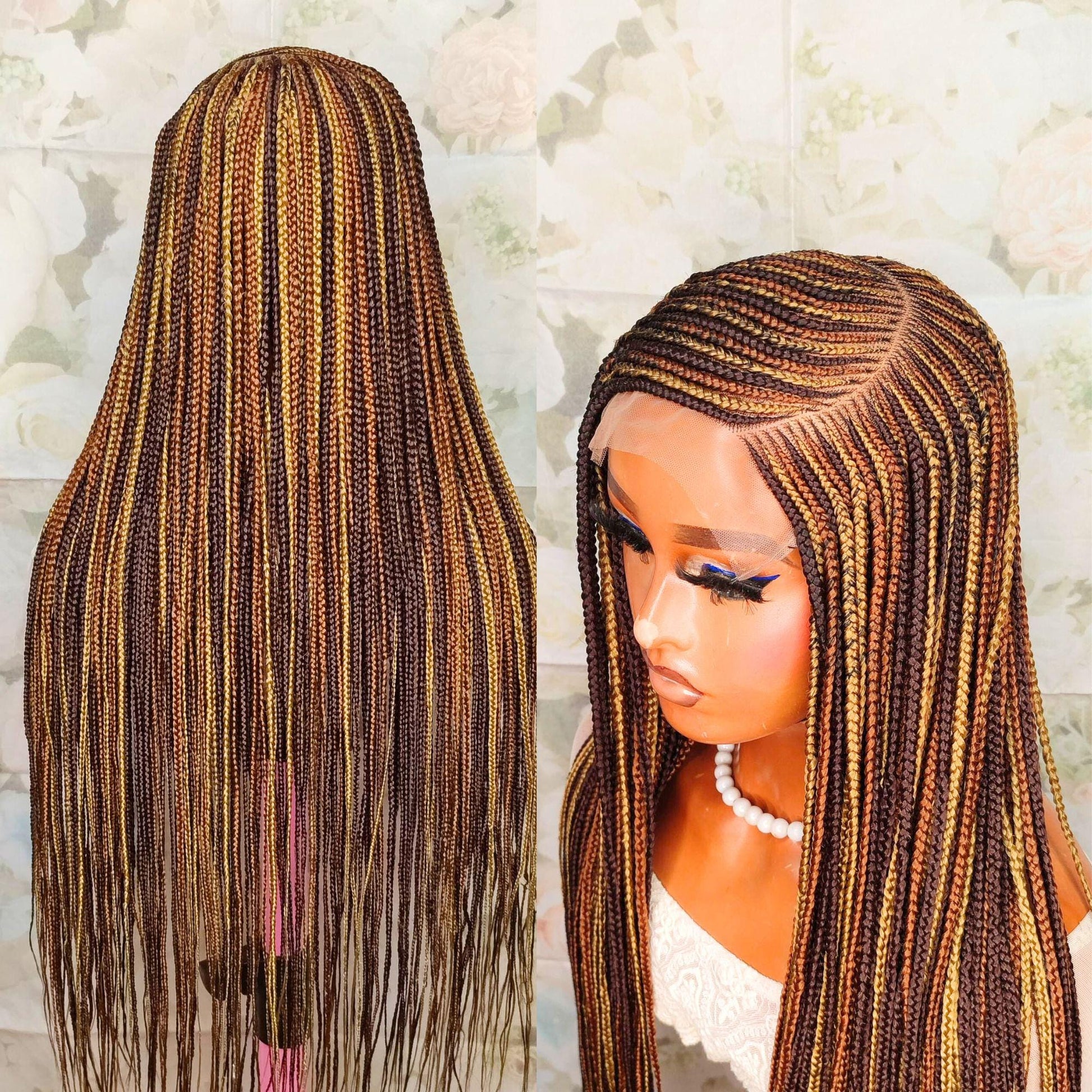 Braided Wigs for Black Women Braided Wig – C-Cut Lace Frontal – Brown Gold Rainbow Box Braid – product image 2