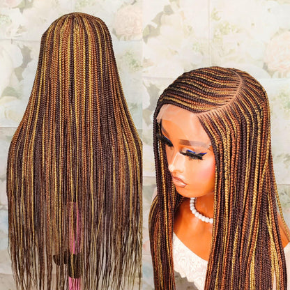Braided Wigs for Black Women Braided Wig – C-Cut Lace Frontal – Brown Gold Rainbow Box Braid – product image 2