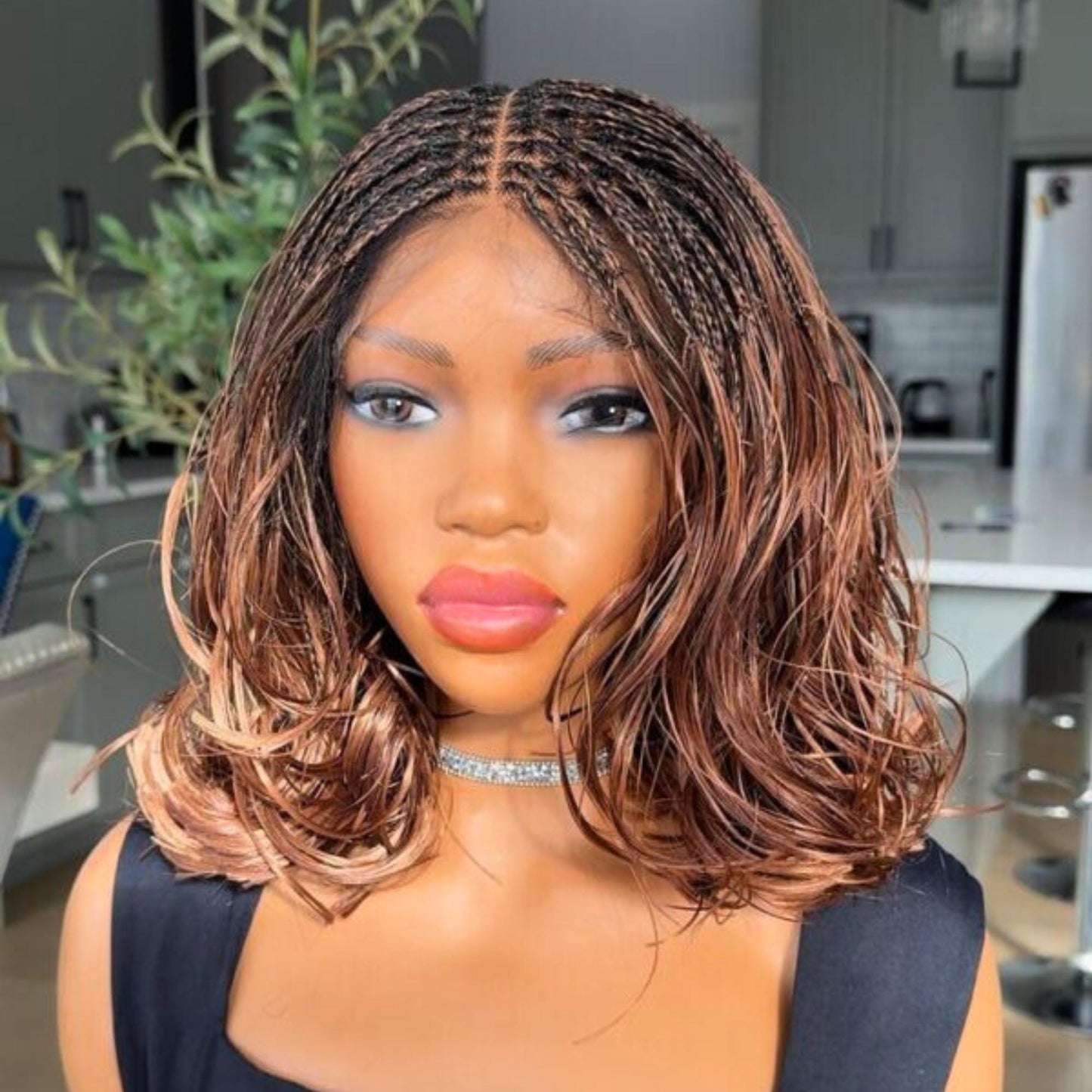 Braided Wigs for Black Women 16in Knotless Spanish Curls Braided Wig – Lace Frontal Box Braids – product image 2