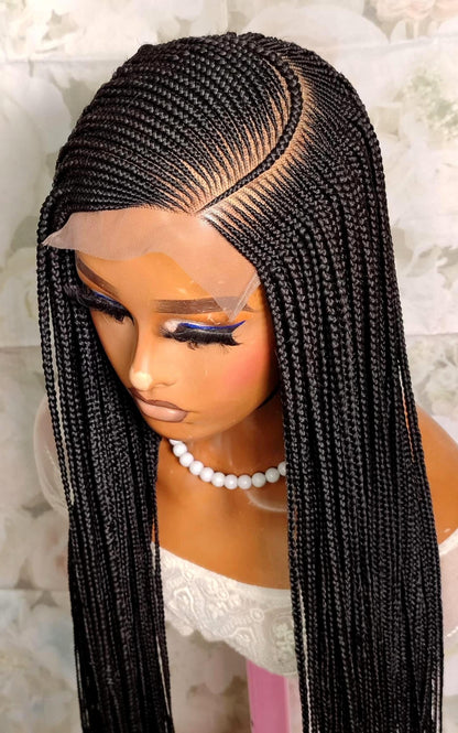 Lace Frontal C-cut Fulani Conrow Braided Wig For Black Women
