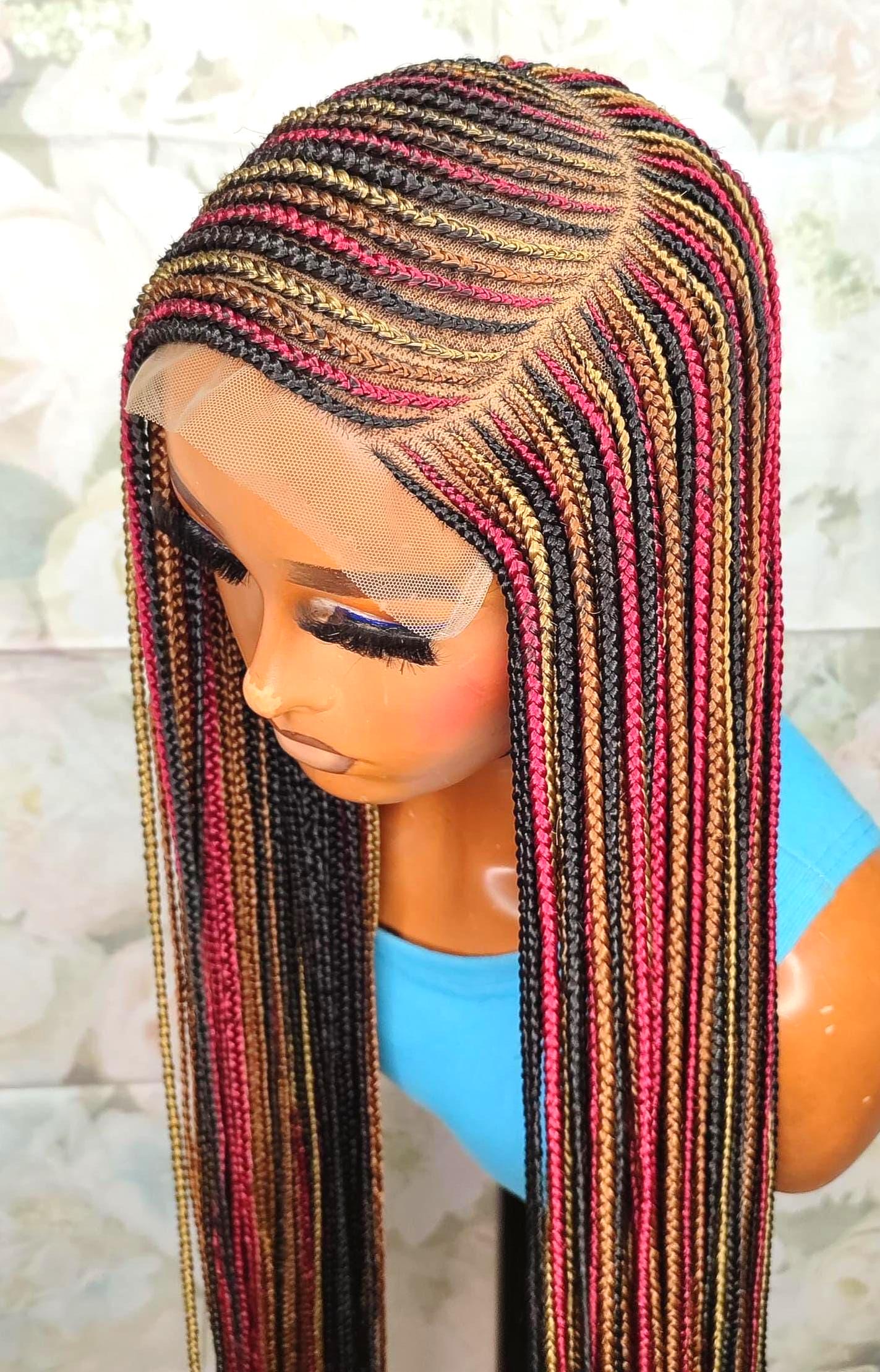 Braided Wigs for Black Women Long Braided Wig – C-Cut Lace Frontal – Red Gold Black Braids – product image 2