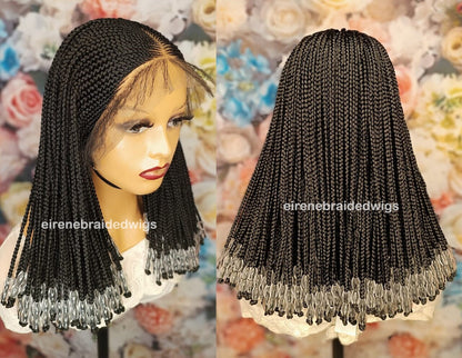 Braided Wigs for Black Women Braided Wig – Fulani Cornrow Braids with Beads – Lace Frontal Bob – product image 1