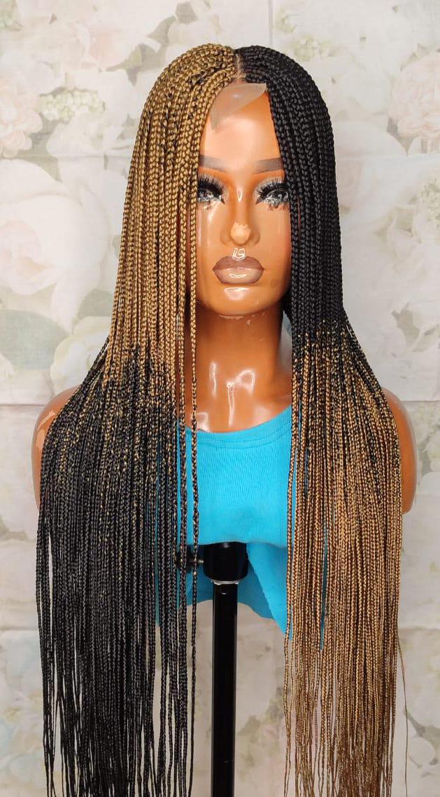 Braided Wigs for Black Women Long Black & Gold Box Braids Wig – Glueless HD Lace Closure – product image 1