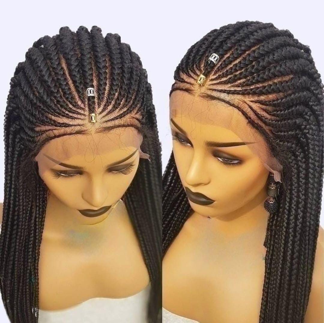 Braided Wigs for Black Women 30" Cornrow Braid Wig – Black Braided Lace Frontal Wig – product image 4
