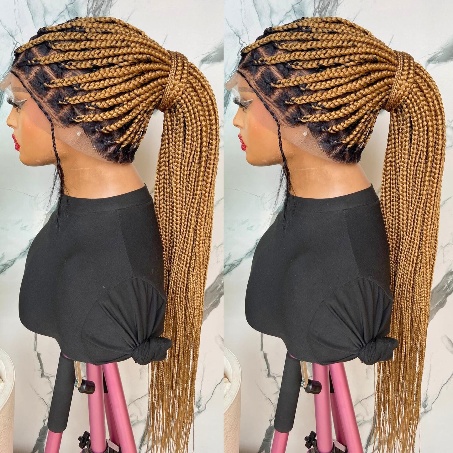 Knotless box braided wig, Gold african single braids, 26inches full lace human hair wig