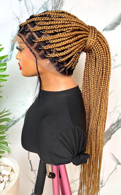Knotless box braided wig, Gold african single braids, 26inches full lace human hair wig