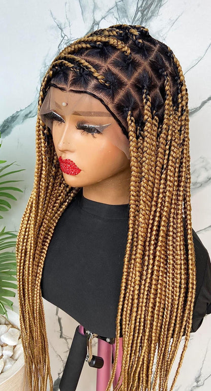 Chunky Knotless Big Box Braided Wig, baby hair full lace african single jumbo braids human hair wig