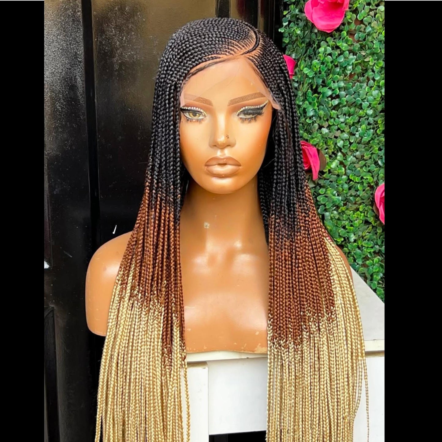 Braided Wigs for Black Women – Lace Frontal C-curve Braided Wig – Fulani Tribal Cornrow – Black Brown Blonde Ombre Wig – product image 7