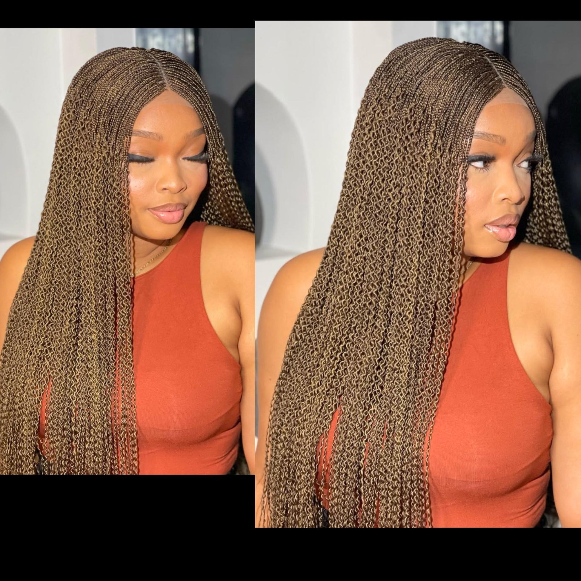 Braided Wigs for Black Women Handmade Crinky Twist Braid Wig – 30in Lace Closure – Black Brown Gold – product image 3