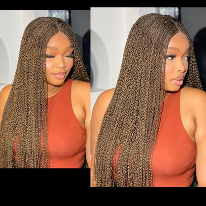 Braided Wigs for Black Women Handmade Crinky Twist Braid Wig – 30in Lace Closure – Black Brown Gold – product image 3
