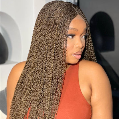 Braided Wigs for Black Women Handmade Crinky Twist Braid Wig – 30in Lace Closure – Black Brown Gold – product image 1