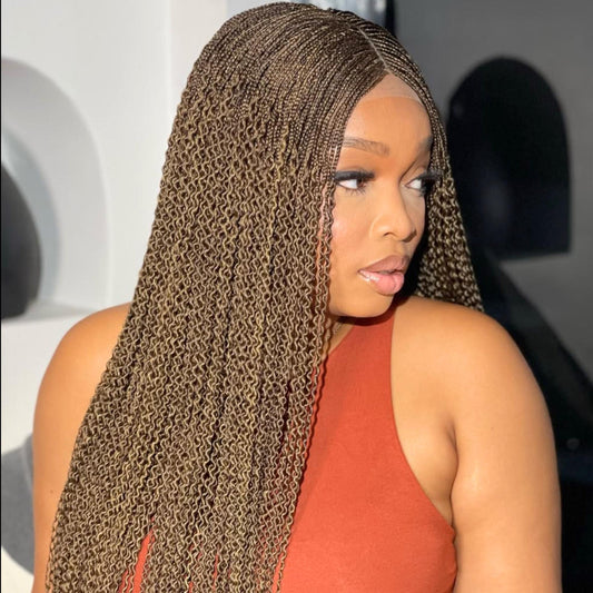 Braided Wigs for Black Women Handmade Crinky Twist Braid Wig – 30in Lace Closure – Black Brown Gold – product image 1