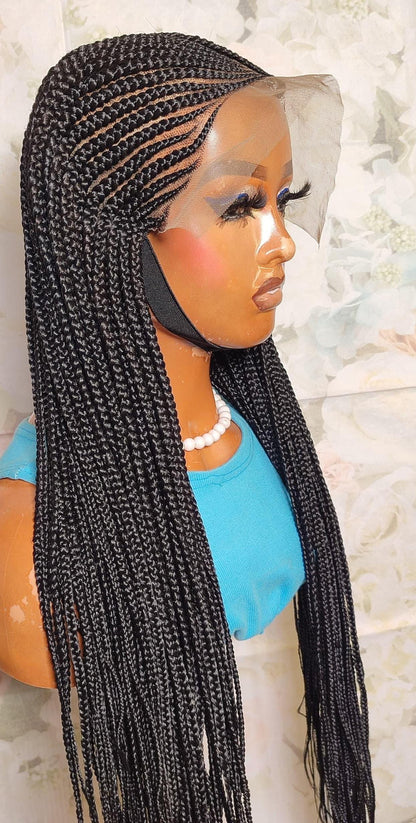 Braided Wigs for Black Women 30" Cornrow Braid Wig – Black Braided Lace Frontal Wig – product image 6
