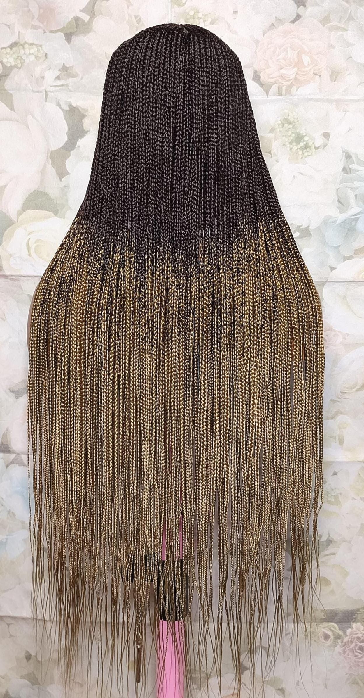 Braided Wigs for Black Women 30" Brown & Gold Cornrow Braid Wig – Middle Part Lace Frontal – product image 5