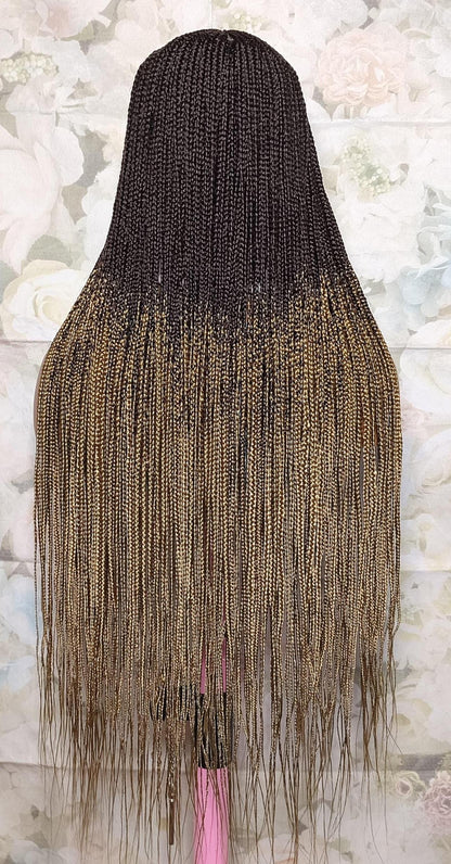 Braided Wigs for Black Women – 30" Middle Part Lace Frontal Black Brown Gold Ombre Cornrow Braid Wig – product image 5