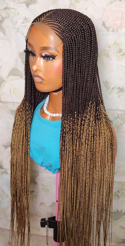 Braided Wigs for Black Women 30" Brown & Gold Cornrow Braid Wig – Middle Part Lace Frontal – product image 6