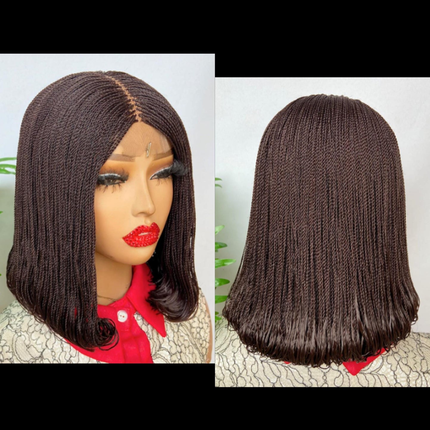 Braided Wigs for Black Women Micro Twist Braided Bob Wig – Human Hair Lace Front – 14 Inch – product image 1