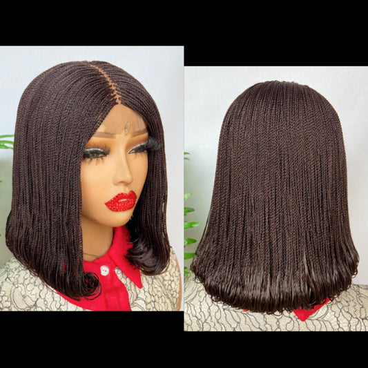 Braided Wigs for Black Women Micro Twist Braided Bob Wig – Human Hair Lace Front – 14 Inch – product image 1