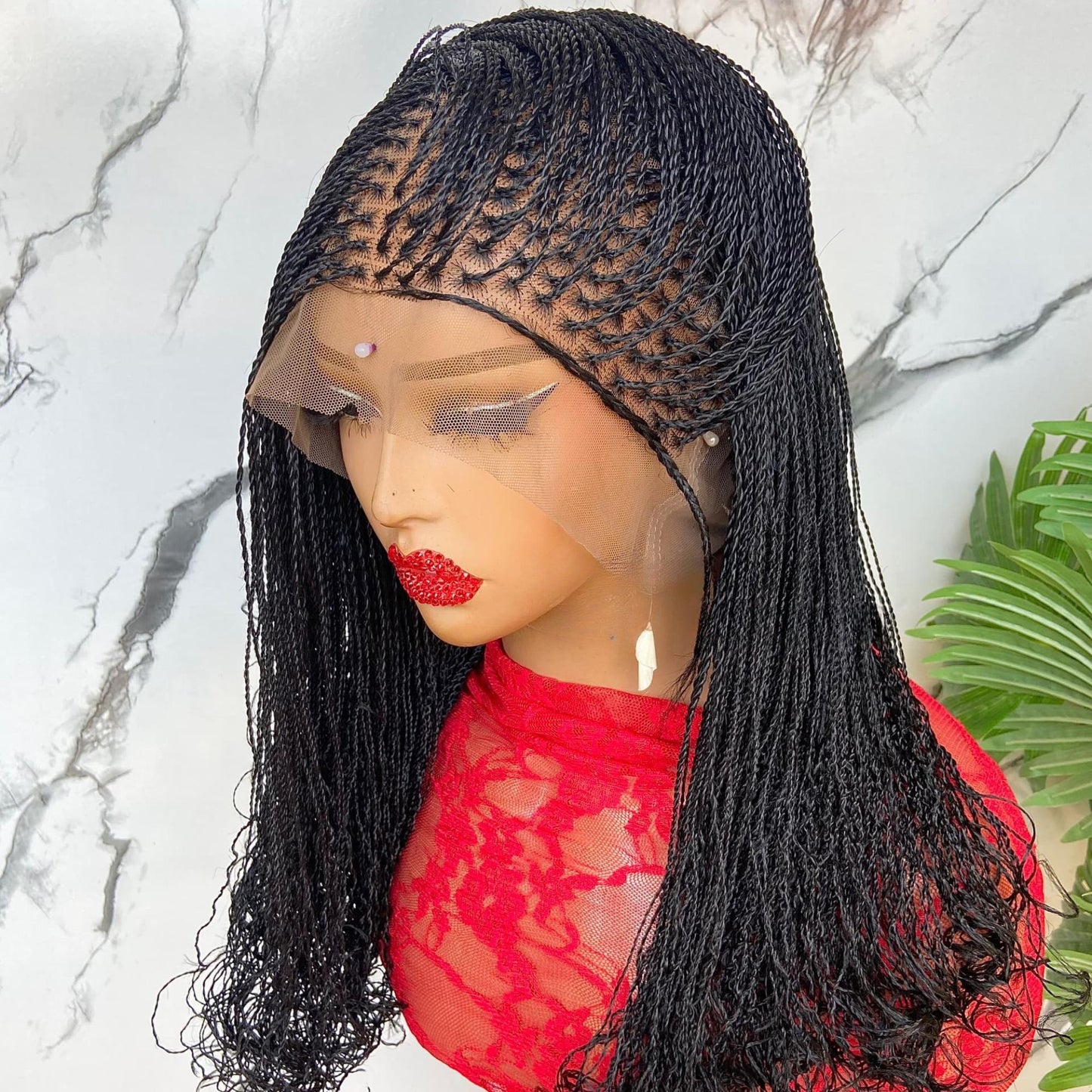Braided Wigs for Black Women Micro Twist Braided Wig – Ombre Black Gold Brown – Full Lace – 18 Inch – product image 2