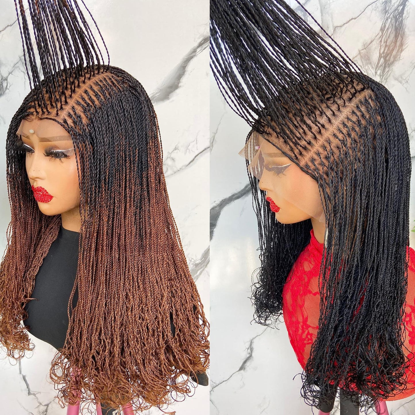 Braided Wigs for Black Women Micro Twist Braided Wig – Ombre Black Gold Brown – Full Lace – 18 Inch – product image 1