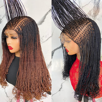 Braided Wigs for Black Women Micro Twist Braided Wig – Ombre Black Gold Brown – Full Lace – 18 Inch – product image 1