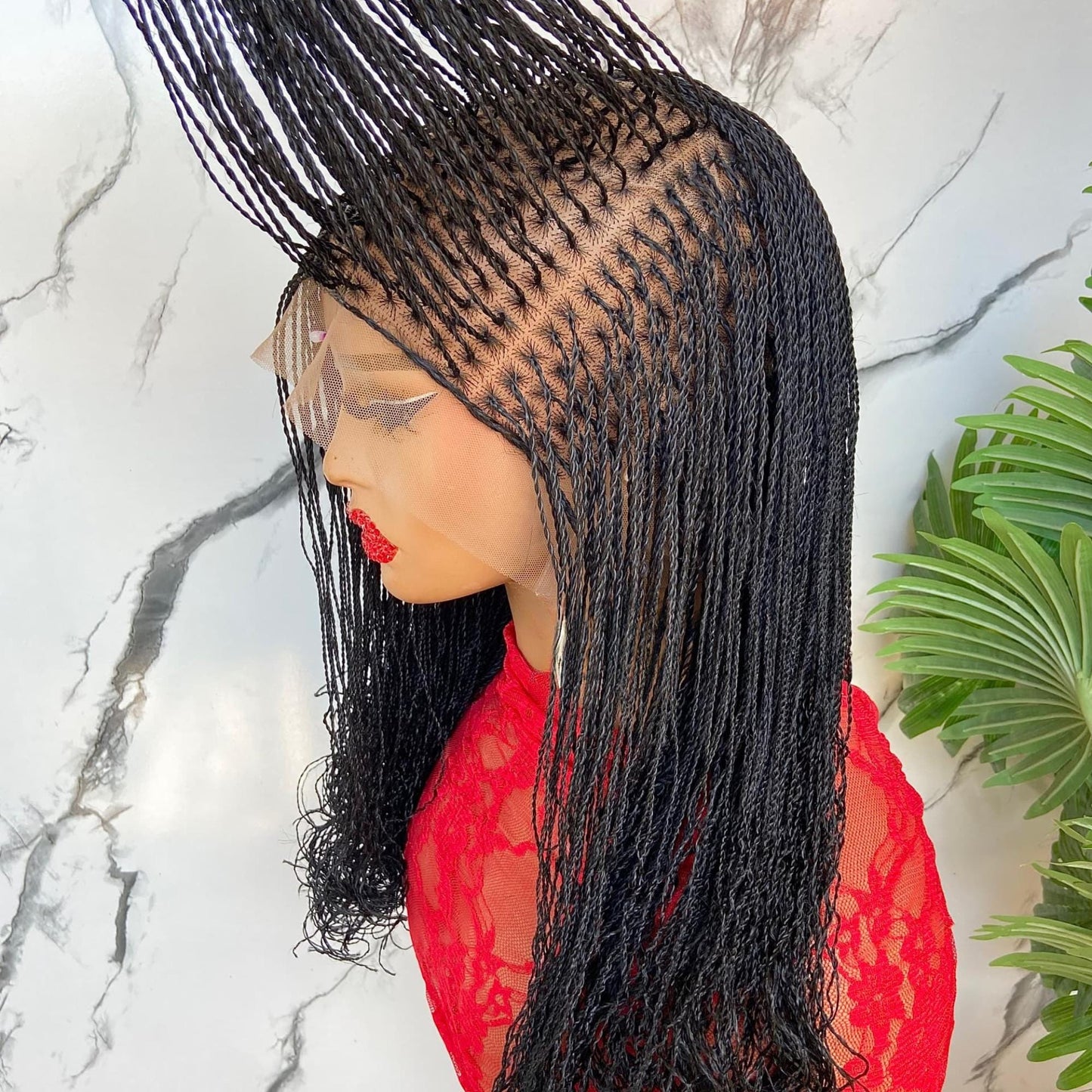 Braided Wigs for Black Women Micro Twist Braided Wig – Ombre Black Gold Brown – Full Lace – 18 Inch – product image 3
