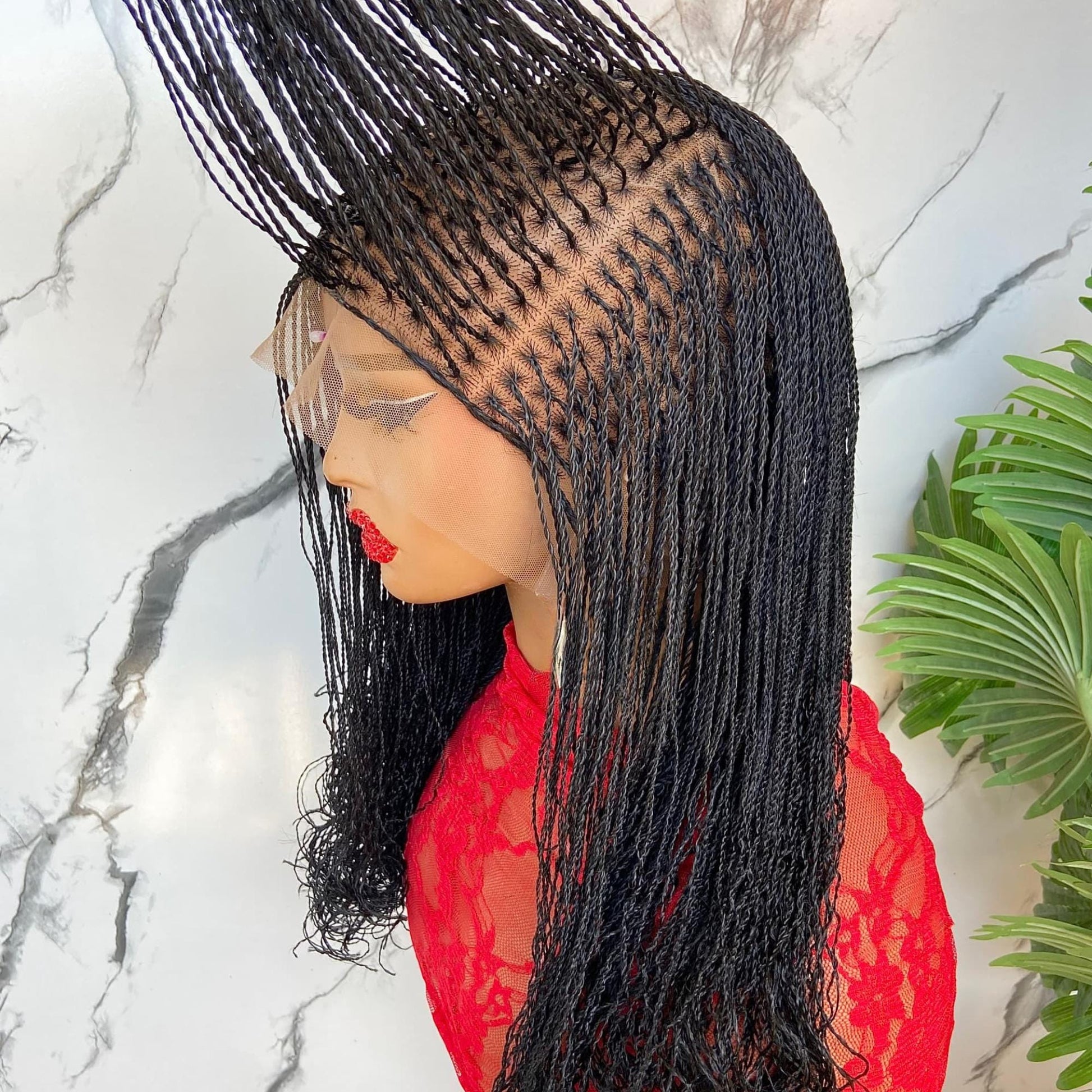 Braided Wigs for Black Women Micro Twist Braided Wig – Ombre Black Gold Brown – Full Lace – 18 Inch – product image 3