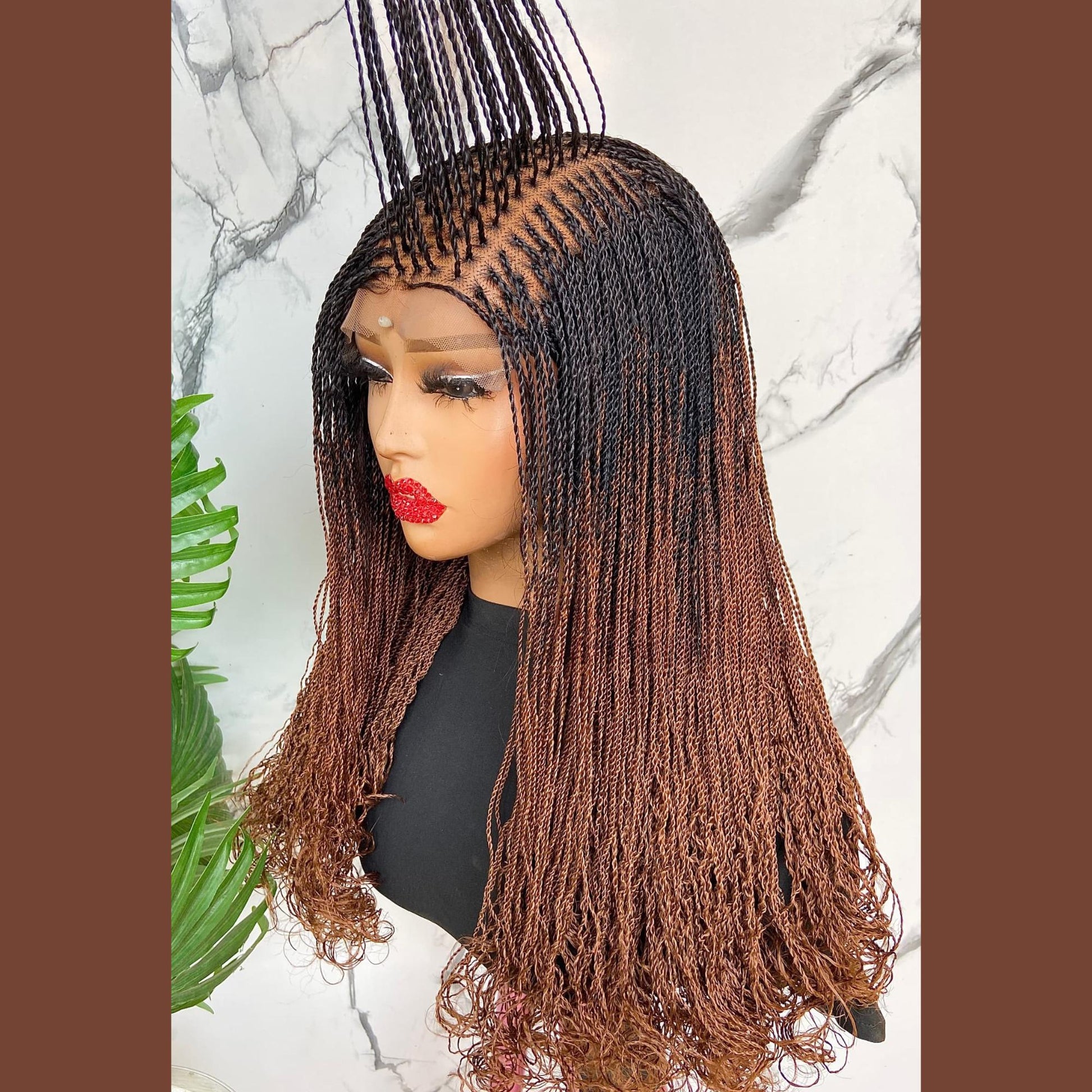 Braided Wigs for Black Women Micro Twist Braided Wig – Ombre Black Gold Brown – Full Lace – 18 Inch – product image 4