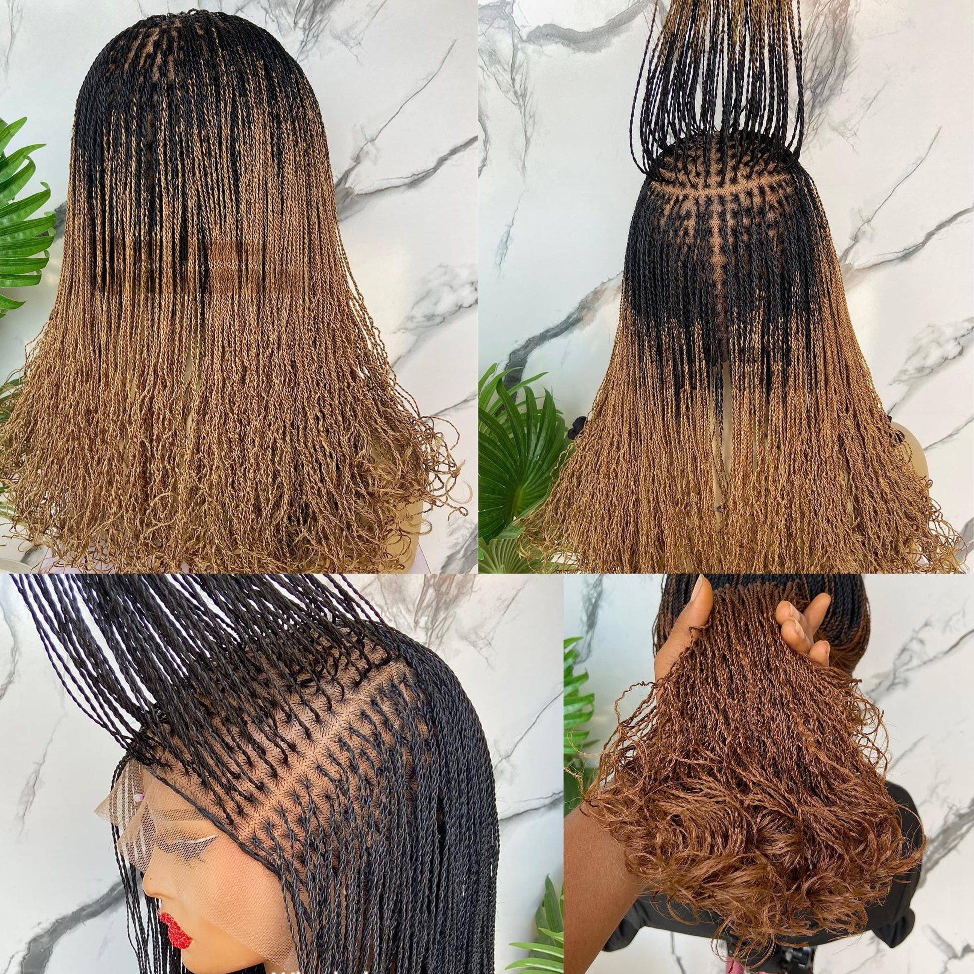 Braided Wigs for Black Women Micro Twist Braided Wig – Ombre Black Gold Brown – Full Lace – 18 Inch – product image 5