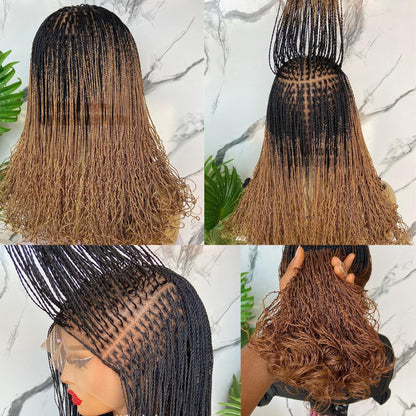 Braided Wigs for Black Women Micro Twist Braided Wig – Ombre Black Gold Brown – Full Lace – 18 Inch – product image 5
