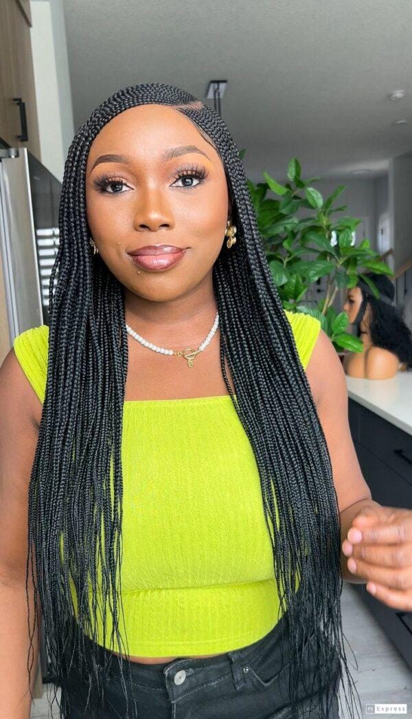 Fulani conrow c-cut Braided Wig African Lace frontal human hair Wig