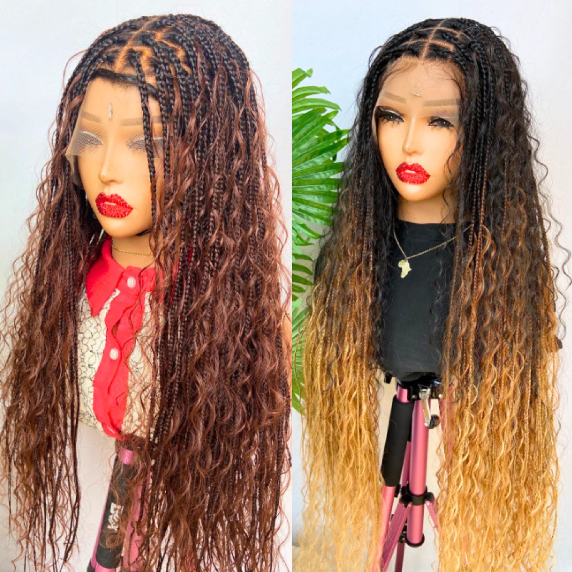 Braided Wigs for Black Women Knotless Boho Goddess Loc Braid Wig – Curly Lace Front Wig – product image 1