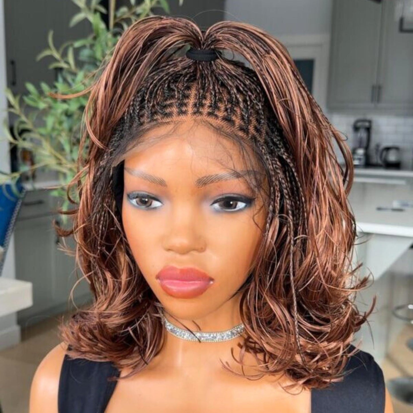 Braided Wigs for Black Women 16in Knotless Spanish Curls Braided Wig – Lace Frontal Box Braids – product image 4