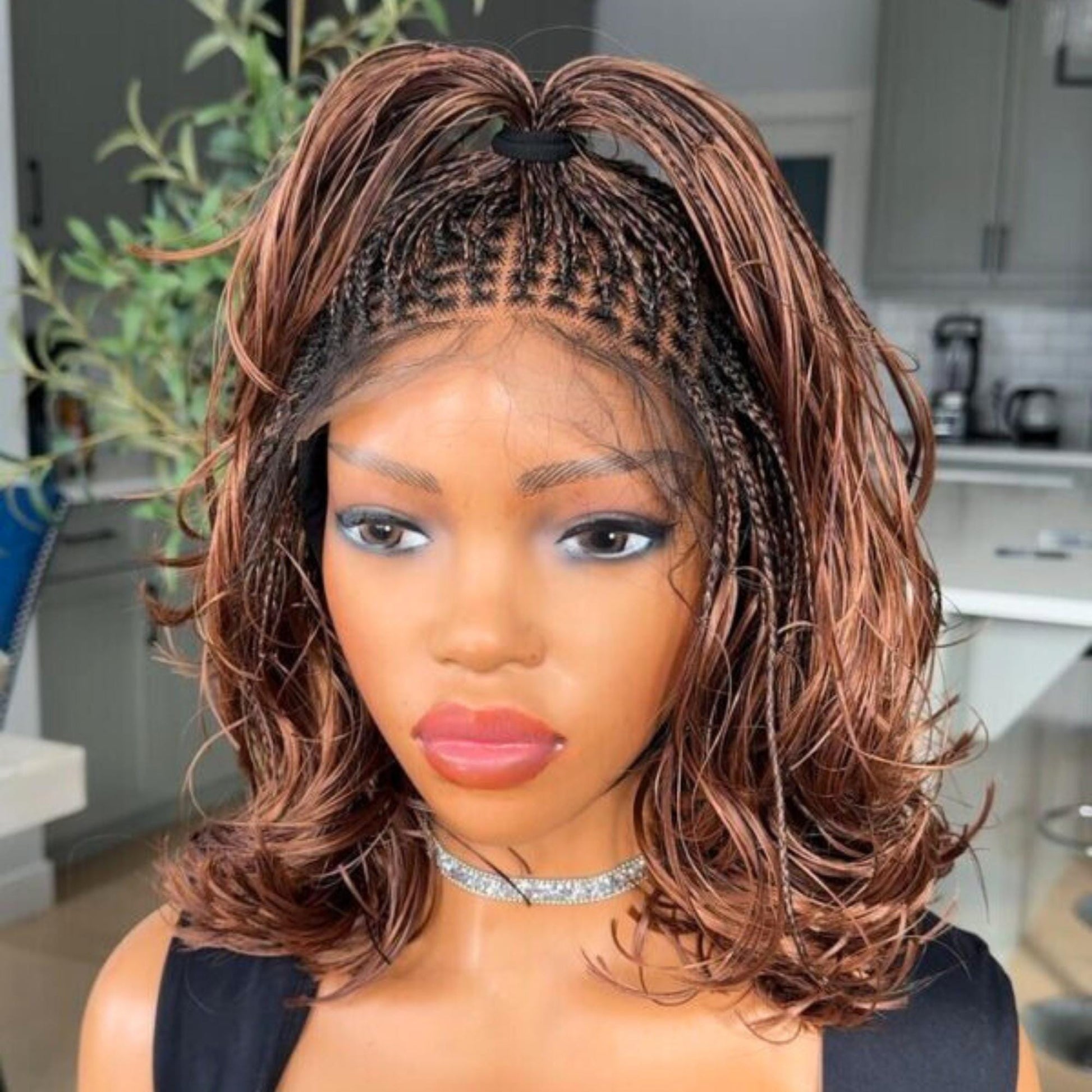 Braided Wigs for Black Women 16in Knotless Spanish Curls Braided Wig – Lace Frontal Box Braids – product image 4