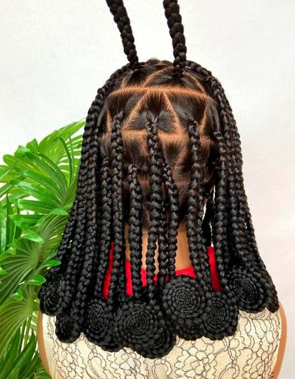 Koroba Bantu Knots Full Lace Wig For Women – Triangle Cut Short Box Braids Wig – Human Hair Shoulder Length Wig – African Tribal – product image 1