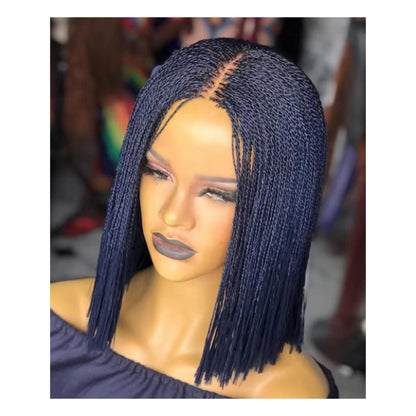 READY TO SHIP Short Bob Braided Micro Twist Wig for Black Women – Nano Braids Human Hair Lace Closure Single Box Braid Wig – Red – product image 4