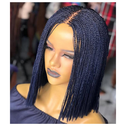 READY TO SHIP Short Bob Braided Micro Twist Wig for Black Women – Nano Braids Human Hair Lace Closure Single Box Braid Wig – Red – product image 3