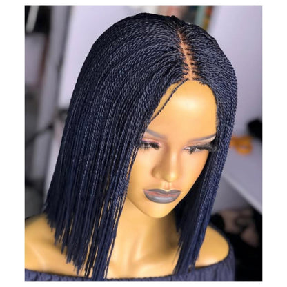 READY TO SHIP Short Bob Braided Micro Twist Wig for Black Women – Nano Braids Human Hair Lace Closure Single Box Braid Wig – Red – product image 1