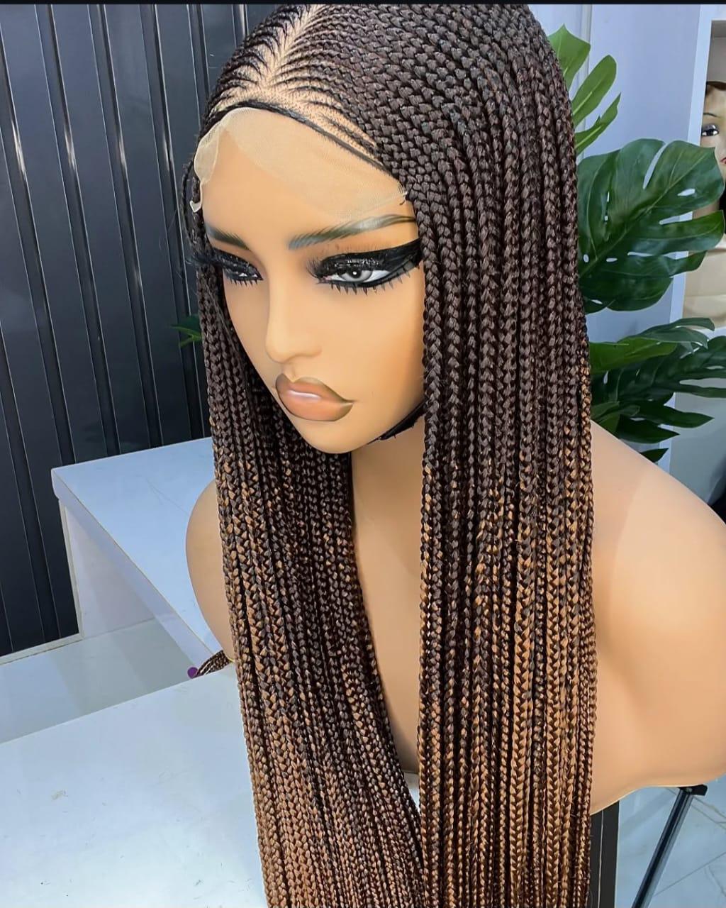 Braided Wigs for Black Women 30" Brown & Gold Cornrow Braid Wig – Middle Part Lace Frontal – product image 8