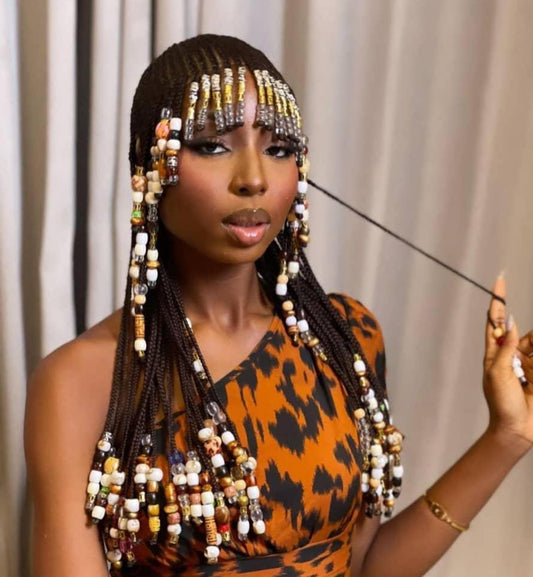 Braids wig with Bangs, Fringe braided wig with beads, short bob African tribal conrow wig Cleopatra