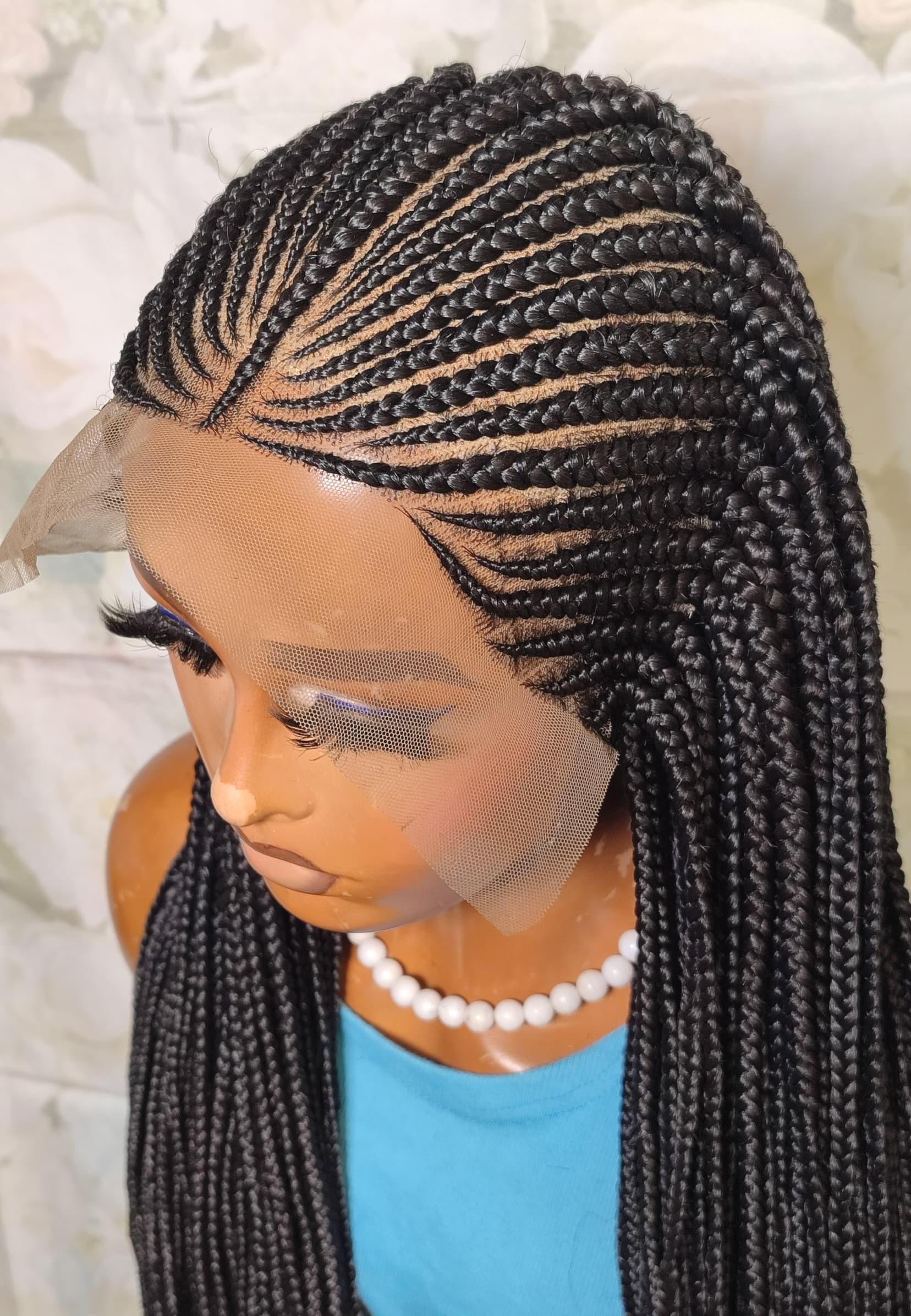 Braided Wigs for Black Women 30" Cornrow Braid Wig – Black Braided Lace Frontal Wig – product image 7