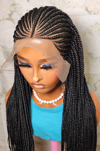 Braided Wigs for Black Women 30" Cornrow Braid Wig – Black Braided Lace Frontal Wig – product image 1