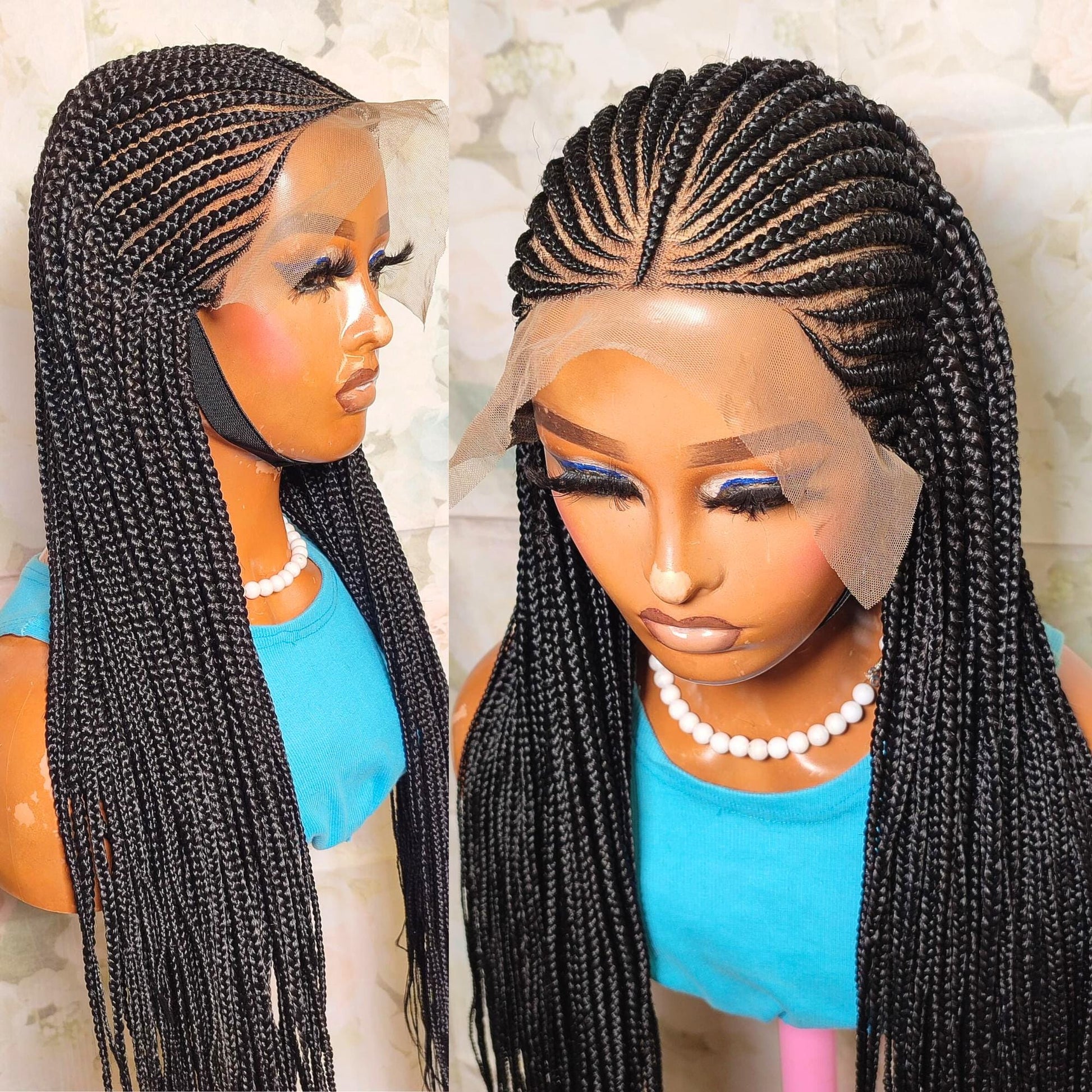 Braided Wigs for Black Women 30" Cornrow Braid Wig – Black Braided Lace Frontal Wig – product image 3