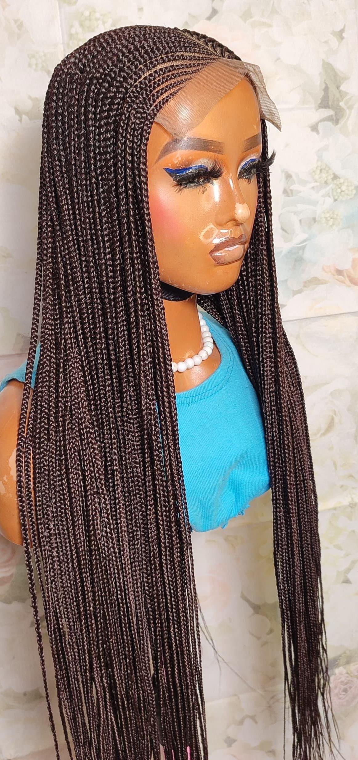 Braided Wigs for Black Women 30" Brown & Gold Cornrow Braid Wig – Middle Part Lace Frontal – product image 2