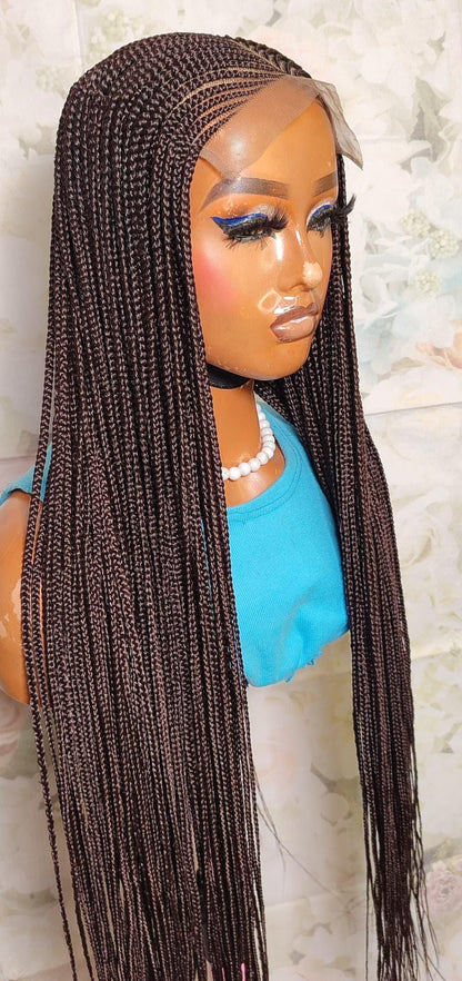 Braided Wigs for Black Women 30" Brown & Gold Cornrow Braid Wig – Middle Part Lace Frontal – product image 2