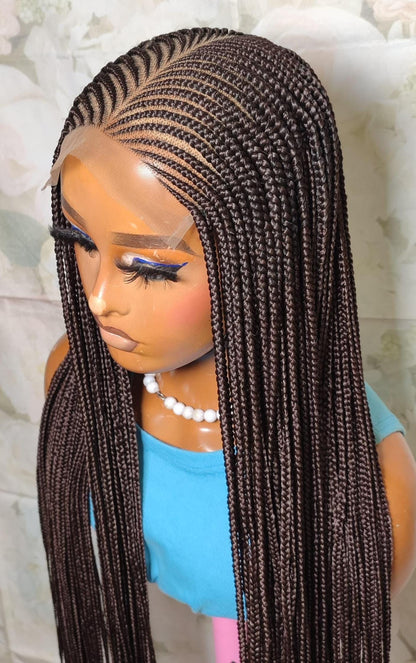 Braided Wigs for Black Women – 30" Middle Part Lace Frontal Black Brown Gold Ombre Cornrow Braid Wig – product image 2